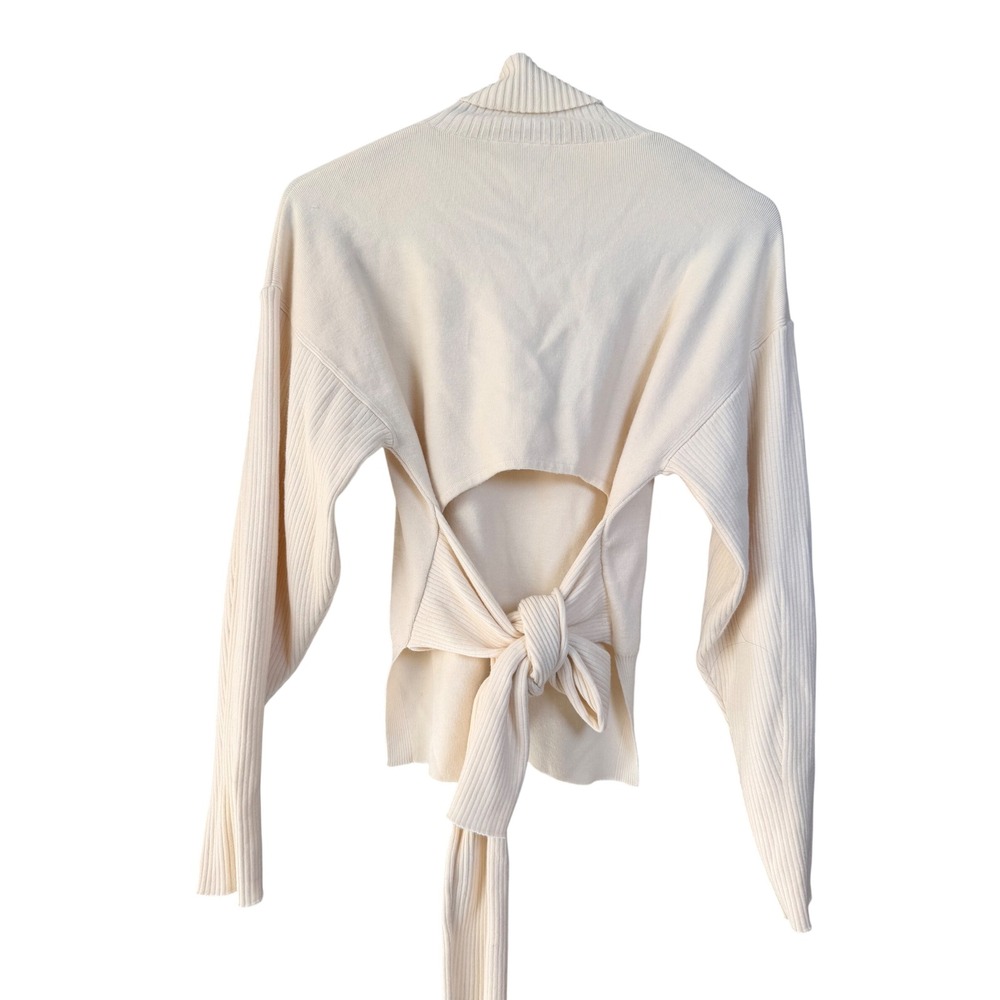 Jonathan Simkhai Turtleneck Sweater S Cream Open Tie Back Wool Blend